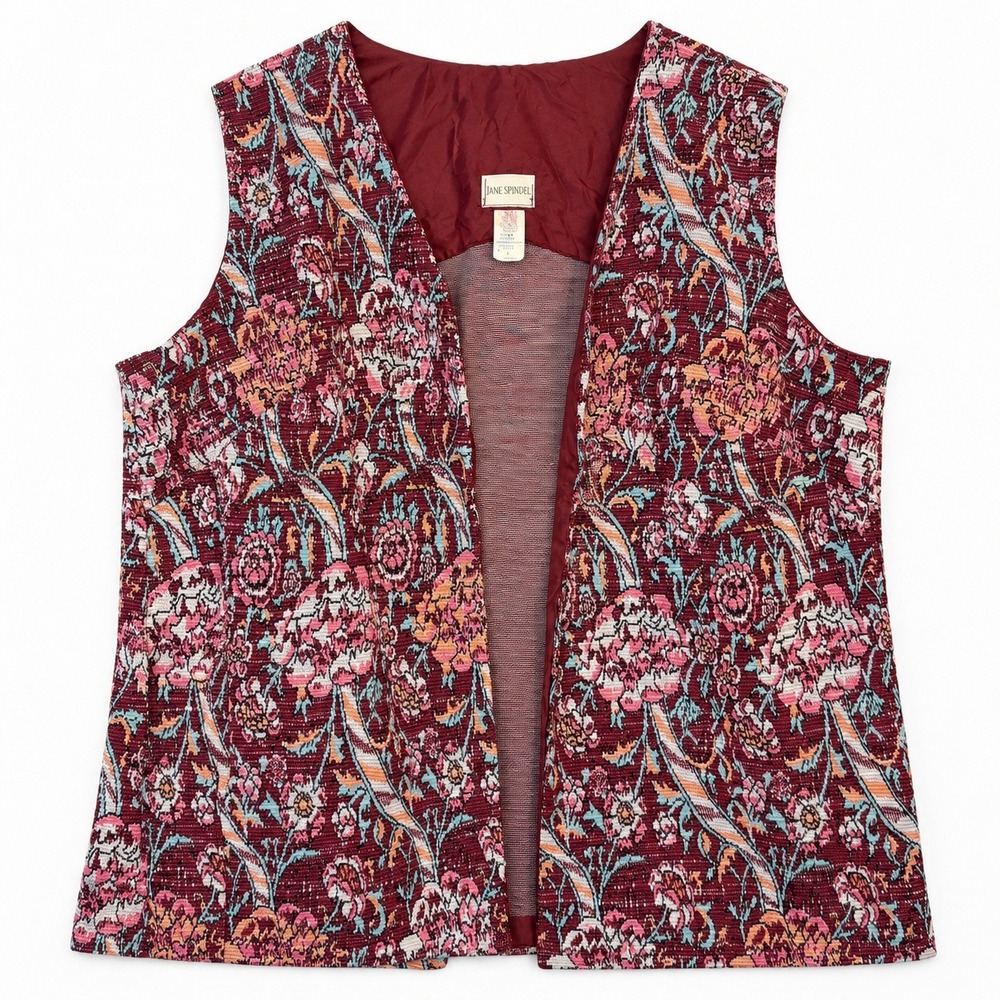 Vtg 70s Lane Bryant Floral Tapestry Vest Burgundy Pink Union Made + Cottagecore